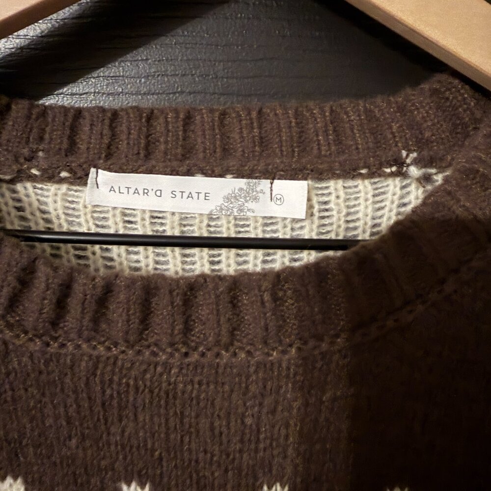 NWT Altard State Crew Neck Sweater Brown Cream Medium - Picture 3 of 5